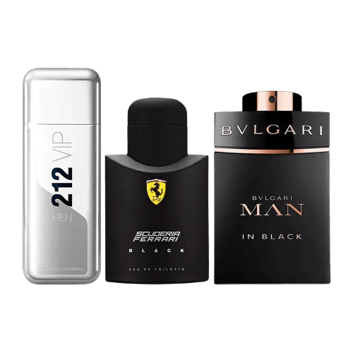 3-Piece Men's Fragrance Set: Ferrari Black, 212 VIP & Bulgari In Black